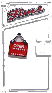 LEGO part Door 1 x 4 x 6 with Stud Handle with 'Jims' and 'OPEN' Pattern 60616pb032