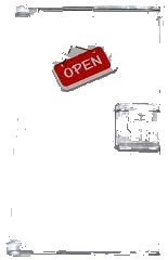 LEGO onderdeel Door 1 x 4 x 6 with Stud Handle with White 'OPEN' on Red Sign Pattern (Sticker) - Set 3061 (60616pb004)