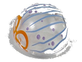 LEGO onderdeel Cylinder Hemisphere 2 x 2 with Cutout with Blue Lines and Purple Dots Jelly Mask Pattern (61287pb007)