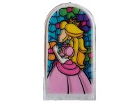 LEGO onderdeel Glass for Door Frame 1 x 6 x 7 Arched with Notches and Rounded Pillars with Stained Glass and Princess with Bright Pink and Dark Pink Dress Pattern 65066pb09