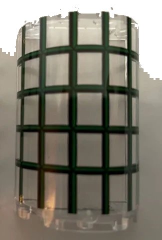 LEGO onderdeel Cylinder Half 2 x 4 x 5 with 1 x 2 Cutout with Green and Dark Green Window Frame Pattern (Sticker) - Set 76388 (85941pb017)
