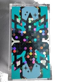 LEGO part Panel 1 x 2 x 3 with Side Supports - Hollow Studs with Bright Light Blue and Medium Azure Snowflake on Silver Holographic Glitter Background Pattern (Sticker) - Sets 41148 / 43172 87544pb094