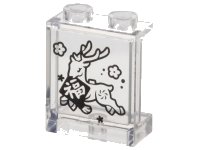 LEGO part Panel 1 x 2 x 2 with Side Supports - Hollow Studs with Black Deer Buck, Flowers, Dots and Chinese Logogram '福' (Wealth) Pattern 87552pb126