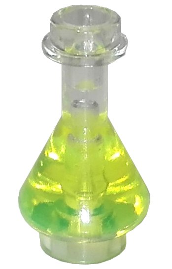LEGO part Minifigure, Utensil Bottle, Erlenmeyer Flask with Molded Trans-Neon Green Fluid Pattern (93549pb03)