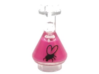 LEGO onderdeel Minifigure, Utensil Bottle, Erlenmeyer Flask with Molded Magenta Fluid and Printed Black Fly Pattern (93549pb06)