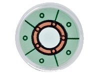 LEGO part Tile, Round 1 x 1 with Sand Green Iron Man Chest Reactor Pattern 98138pb035