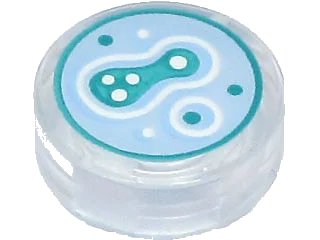 LEGO onderdeel Tile, Round 1 x 1 with Bright Light Blue, Dark Turquoise, and White Cell Culture in Petri Dish Pattern (98138pb284)