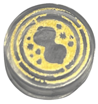 LEGO onderdeel Tile, Round 1 x 1 with Hourglass and Circles on Gold Background Pattern (HP Time Turner) (98138pb285)