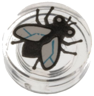 LEGO onderdeel Tile, Round 1 x 1 with Black Fly, White Wings, Medium Azure Veins Pattern (98138pb471)