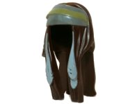LEGO part Minifigure, Hair Long with Feathers and Light Bluish Gray / Olive Green Bandana Pattern 13664pb01