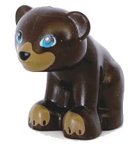 LEGO part Bear, Friends / Elves, Baby Cub, Sitting with Black Nose, Dark Azure Eyes and Dark Tan Paws and Muzzle Pattern 14732pb01