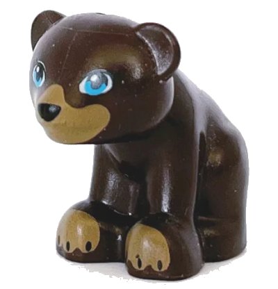 LEGO onderdeel Bear, Friends / Elves, Baby Cub, Sitting with Black Nose, Dark Azure Eyes and Dark Tan Paws and Muzzle Pattern (14732pb01)