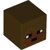 LEGO onderdeel Minifigure, Head, Modified Cube with Pixelated Reddish Brown Face and Black Eyes and Mouth Pattern (Minecraft Archaeologist) 19729pb038