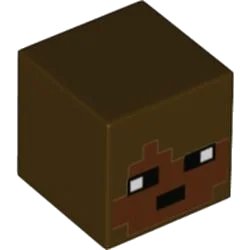 LEGO onderdeel Minifigure, Head, Modified Cube with Pixelated Reddish Brown Face and Black Eyes and Mouth Pattern (Minecraft Archaeologist) (19729pb038)