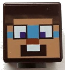 LEGO part Minifigure, Head, Modified Cube with Pixelated Nougat Face, Dark Azure around Dark Purple Eyes, Dark Orange Nose, and Surprised Pattern (Minecraft Steve) (19729pb077)