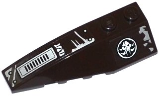 LEGO onderdeel Wedge 6 x 2 Left with Alien Skull in Black Circle, Vents, Rivets and Frost Pattern (Stickers) - Set 70145 (41748pb058)