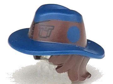 LEGO onderdeel Minifigure, Hair Combo, Hair with Hat, Tousled Hair, Dark Blue Hat with Dark Brown Vest for a Band Pattern (45775pb01)