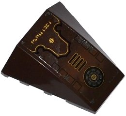 LEGO onderdeel Wedge 4 x 4 Triple Curved No Studs with Gold Alien Characters, Grille and Fan Pattern (Sticker) - Set 70132 (47753pb064)