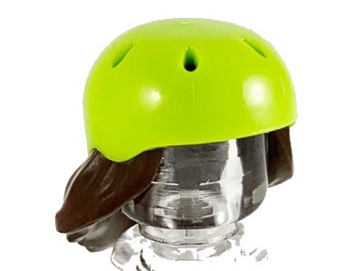 LEGO onderdeel Minifigure, Hair Combo, Hair with Hat, Medium Length with Molded Lime Bicycle Helmet Pattern (54647pb01)