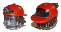 LEGO part Minifigure, Hair Combo, Hair with Hat, Short Tousled Hair with Red Cap, Short Curved Bill with 3 Red Streaks on Black Pattern 65730pb01