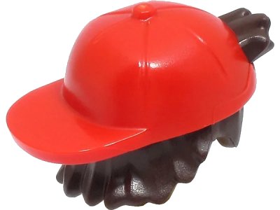 LEGO onderdeel Minifigure, Hair Combo, Hair with Hat, Short Tousled Hair with Molded Red Cap, Short Curved Bill Pattern (BAM) (65730pb02)