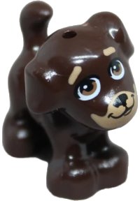 LEGO part Dog, Friends Style, Puppy, Standing with Medium Nougat Eyes, Black Nose and Mouth, Nougat Muzzle and Eyebrows Pattern (Maple) 93088pb15