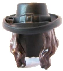 LEGO onderdeel Minifigure, Hair Combo, Hair with Hat, Long Wavy with Black Hat with Buckle Pattern (95352pb01)