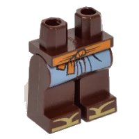 LEGO part Hips and Legs with Medium Nougat Sash, Sand Blue Coattails and Dark Tan Zori Sandals Pattern 970c00pb0768