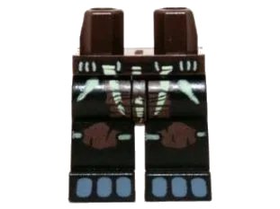 LEGO onderdeel Hips and Black Legs with Dark Brown Loincloth with Yellowish Green Markings, Knee Pads and Sand Blue Toes Pattern (970c11pb10)