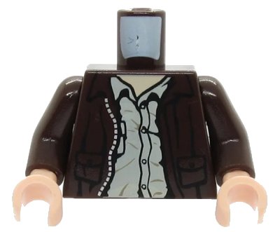 LEGO onderdeel Torso Indiana Jones Leather Jacket, Button Down Shirt Pattern / Dark Brown Arms / Light Nougat Hands (973pb0131c01)