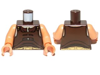 LEGO onderdeel Torso SW Gungan Vest with Gold Belt Front and Back Pattern / Nougat Arms / Nougat Hands (973pb0813c01)