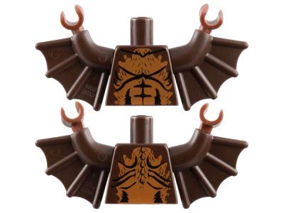 LEGO onderdeel Torso Bare Chest with Black Muscles Outline and Medium Nougat Fur Pattern / Dark Brown Arms with Wings / Reddish Brown Hands (973pb1211c01)