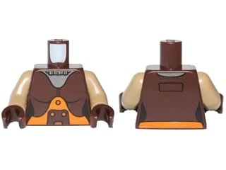 LEGO onderdeel Torso Female Space Jumpsuit with Orange Belt and Silver Neck Plate Pattern (SW Hera Syndulla) / Dark Tan Arms / Dark Brown Hands (973pb1714c01)