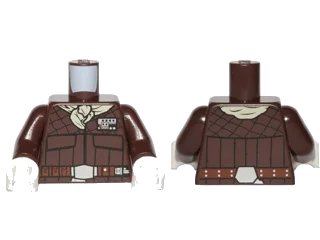 LEGO onderdeel Torso SW Quilted Coat, Tan Bandana, Reddish Brown Straight Belt Pattern / Dark Brown Arms / White Hands (973pb2188c01)