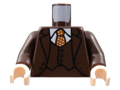 LEGO onderdeel Torso Suit Jacket and Vest, White Collar Shirt, Dark Orange Tie with White Polka Dots Pattern / Dark Brown Arms / Light Nougat Hands (973pb4703c01)