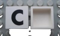 LEGO onderdeel Modulex, Tile 2 x 2 (no Internal Supports) with Black Capital Letter C Pattern Mx1022Apb067