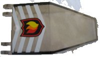 LEGO part Windscreen 7 x 4 x 1 2/3 with Locking Dual 2 Fingers, 9 Teeth with Fire Logo Badge and White Chevrons Pattern (Sticker) - Set 7238 30372pb01