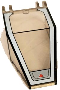 LEGO part Windscreen 7 x 4 x 1 2/3 with Locking Dual 2 Fingers, 9 Teeth with SW Red Triangle Pattern 30372pb04