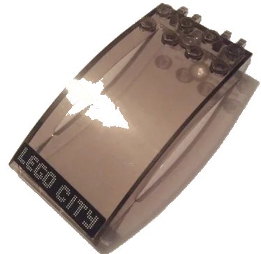 LEGO onderdeel Windscreen 8 x 4 x 2 Curved with Locking Dual 2 Fingers with White Dotted 'LEGO CITY' on Black Background Pattern (Sticker) - Set 7938 (46413pb005)
