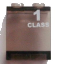 LEGO part Panel 1 x 2 x 2 - Hollow Studs with White '1 CLASS' Right Pattern (Sticker) - Set 7897 4864bpb035R