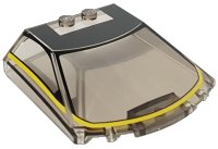 LEGO onderdeel Windscreen 6 x 6 x 1 1/3 Straight Sides with Black Roof with Yellow Stripe Pattern 65633pb08