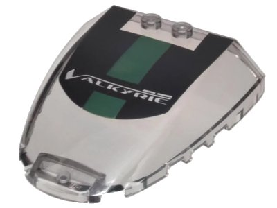 LEGO onderdeel Windscreen 6 x 7 x 1 1/3 with Black Roof and Dark Green Stripe, 'VALKYRIE' Logo Decal Pattern (80222pb01)