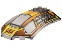 LEGO part Windscreen 8 x 6 x 2 Curved with '56' and Yellow / Orange / Dark Gray Racing Pattern x224px3