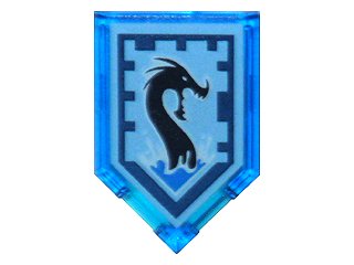 LEGO part Tile, Modified 2 x 3 Pentagonal with Nexo Power Shield Pattern - Sea Dragon (22385pb031)