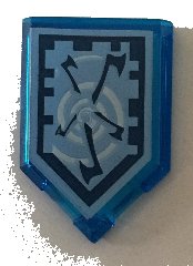 LEGO part Tile, Modified 2 x 3 Pentagonal with Nexo Power Shield Pattern - Whirlwind 22385pb043
