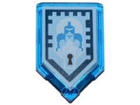 LEGO part Tile, Modified 2 x 3 Pentagonal with Nexo Power Shield Pattern - Shrink Surprise 22385pb053