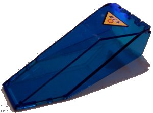 LEGO part Windscreen 10 x 4 x 2 1/3 Canopy with Black 'R.E.S.' and Red 'Q' on Yellow Triangle with Black Border Pattern (Sticker) - Set 6462 (2507pb06)