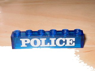 LEGO onderdeel Brick 1 x 6 without Bottom Tubes with White 'POLICE' Serif Pattern (3067pb01)