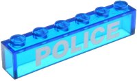 LEGO part Stein 1 x 6 ohne Bottom Tubes mit White 'POLICE' Sans-Serif Bold Pattern 3067pb09