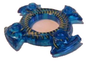 LEGO onderdeel Ring 4 x 4 with 2 x 2 Hole and 4 Swirl Ends with Yellow Scales Pattern (Ninjago Spinner Crown) (98345pb02)
